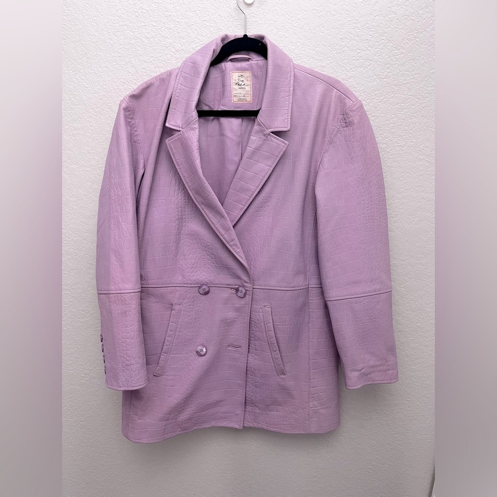 Free People Dare Me Croc Leather Blazer Lilac Lavender L Coquette Office Siren - Picture 2 of 7